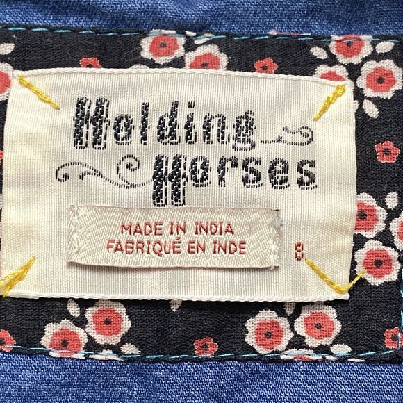 Holding Horses Women's 8 Anthropologie Embroidered Chambray Denim Tunic  Western - Picture 2 of 14